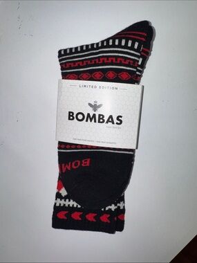 Bombas Black, Red & White Patterned Crew Socks